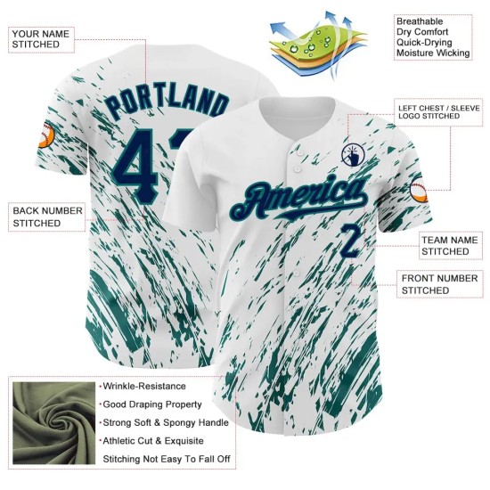 Custom White Navy-Teal 3D Pattern Design Abstract Splash Authentic Baseball Jersey
