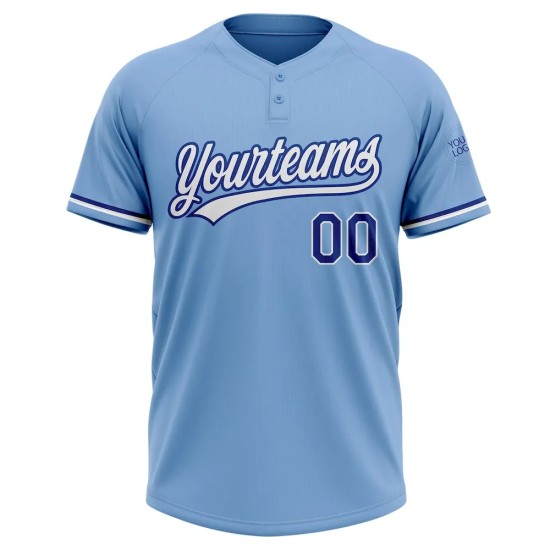 Custom Light Blue White-Royal Two-Button Unisex Softball Jersey Custom Light Blue White-Royal Two-Button Unisex Softball Jersey