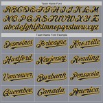 Custom Gray Navy-Gold Bomber Full-Snap Varsity Letterman Two Tone Hoodie Jacket