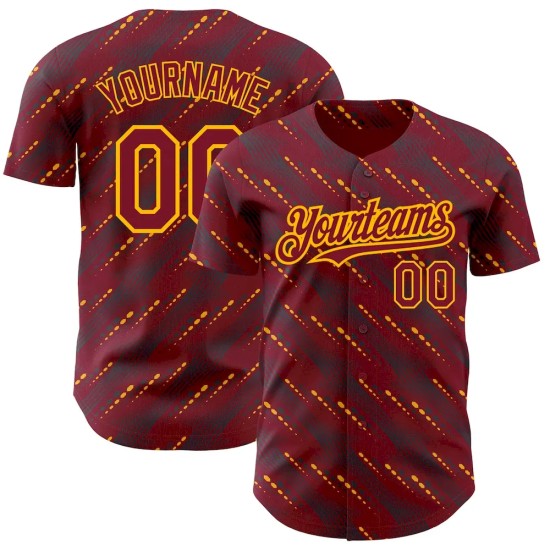 Custom Crimson Gold 3D Pattern Design Slant Lines Authentic Baseball Jersey