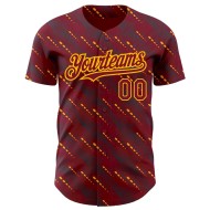 Custom Crimson Gold 3D Pattern Design Slant Lines Authentic Baseball Jersey