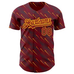 Custom Crimson Gold 3D Pattern Design Slant Lines Authentic Baseball Jersey