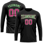Custom Black Pink-Pea Green Long Sleeve Performance T-Shirt Custom Black Pink-Pea Green Long Sleeve Performance T-Shirt