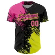 Custom Pink Black-Neon Yellow 3D Pattern Design Abstract Brush Stroke Authentic Baseball Jersey Custom Pink Black-Neon Yellow 3D Pattern Design Abstract Brush Stroke Authentic Baseball Jersey