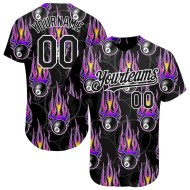 Custom Black White 3D Pattern Design Flaming Billiards Snooker 8 Ball Authentic Baseball Jersey