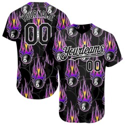 Custom Black White 3D Pattern Design Flaming Billiards Snooker 8 Ball Authentic Baseball Jersey