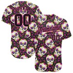 Custom 3D Pattern Halloween Skulls With Floral Authentic Baseball Jersey