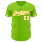 Custom Neon Green White-Yellow Authentic Baseball Jersey
