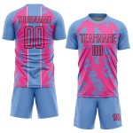 Custom Light Blue Pink-White Irregular Shapes Sublimation Soccer Uniform Jersey