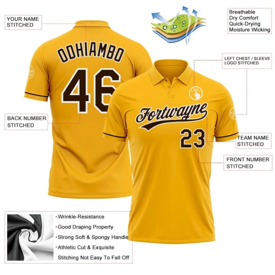 Custom Gold Brown-White Performance Vapor Golf Polo Shirt Custom Gold Brown-White Performance Vapor Golf Polo Shirt