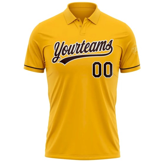 Custom Gold Brown-White Performance Vapor Golf Polo Shirt Custom Gold Brown-White Performance Vapor Golf Polo Shirt