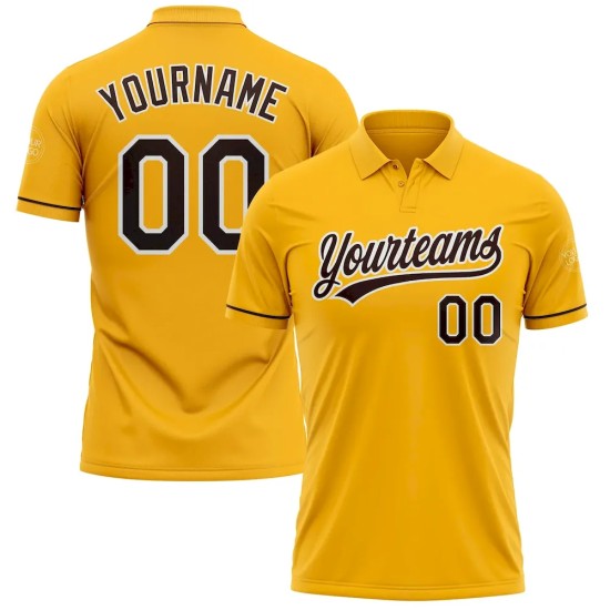 Custom Gold Brown-White Performance Vapor Golf Polo Shirt Custom Gold Brown-White Performance Vapor Golf Polo Shirt