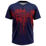 Custom Navy Red 3D Pattern Dripping Splatter Art Two-Button Unisex Softball Jersey Custom Navy Red 3D Pattern Dripping Splatter Art Two-Button Unisex Softball Jersey