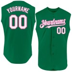 Custom Kelly Green White-Pink Authentic Sleeveless Baseball Jersey Custom Kelly Green White-Pink Authentic Sleeveless Baseball Jersey