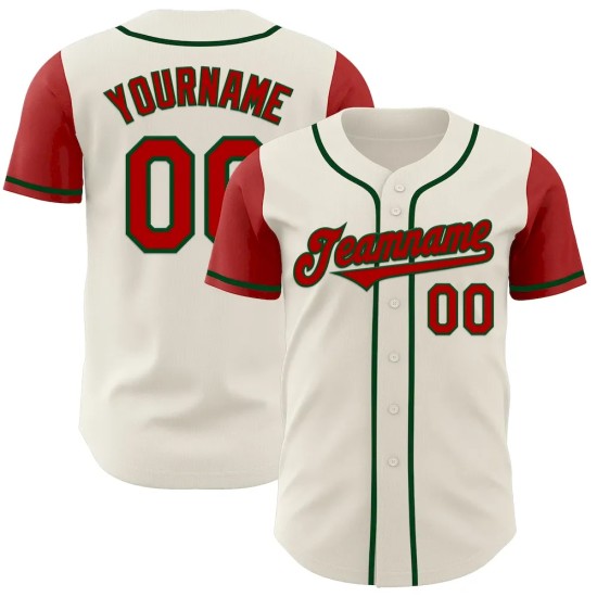 Custom Cream Red-Green Authentic Two Tone Baseball Jersey